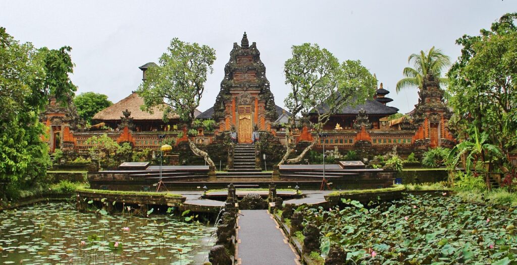 Balinese temple with a lotus pond in Ubud, one of the top things to do in Ubud